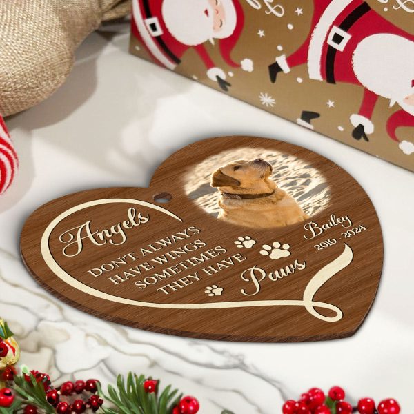 Angels Have Paws Dogs Cats Pet Memorial Personalized Wooden Ornament, Sympathy Gifts for Dog Loves Cat Lovers Online Sale - Image 5