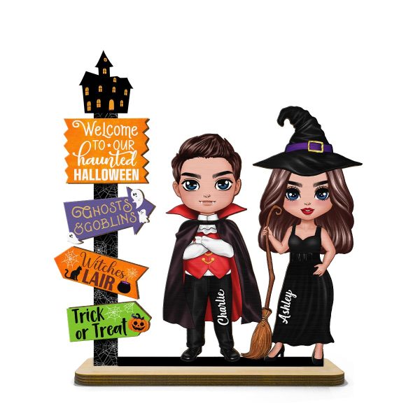 Welcome To Our Haunted House Couple Halloween Tier Tray Decor Personalized 2-Layer Standing Wooden Plaque Fashion - Image 4