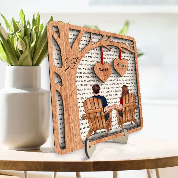 Couple Back View Sitting Under Tree Letters Background Personalized 2-Layer Wooden Plaque Discount - Image 3