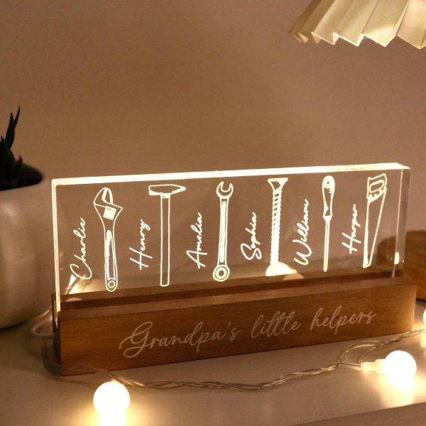 Grandpa Dad Little Helpers Personalized Acrylic Block LED Night Light For Cheap - Image 4