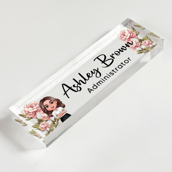 Birth Month Flowers Woman Personalized Acrylic Desk Name Plate, Office Decor, Christmas Gift For Colleagues, Boss, Office Workers, Nurse, Healthcare Workers, Police, Firefighter Online Sale - Image 5