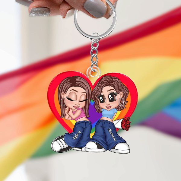 LGBT Y2K Couple Heart Personalized Acrylic Keychain, Pride Month Gift For Couple, For Him, For Her Hot on Sale