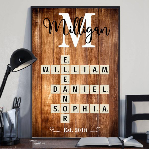 Personalized Family Name Crossword Puzzle Art Personalized Poster, Christmas Gift For Family, For Husband, Wife, Dad, Mom Cheap - Image 3