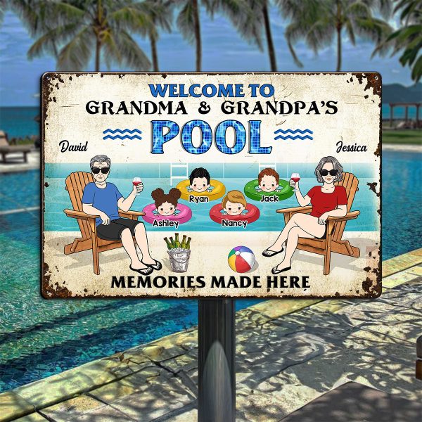 Welcome To Grandparents Pool Personalized Metal Sign, Housewarming Gift, Birthday Gift For Dad Mom Grandpa Grandma Online Sale