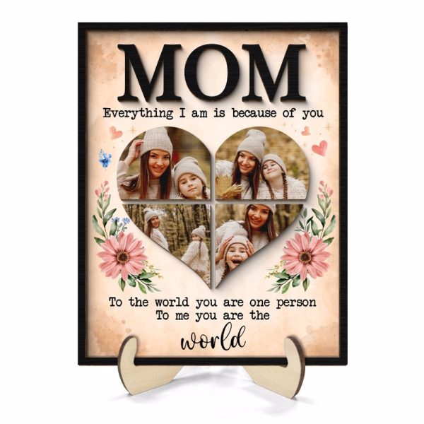 Mom You Are The World Photo Collage Personalized 2-Layer Wooden Plaque Online Sale