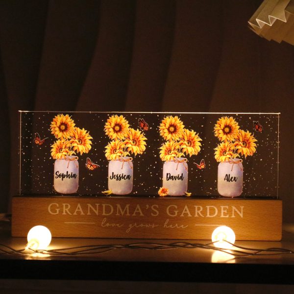 Grandma‘s Mom Garden Sunflower Personalized Acrylic Block LED Night Light Online