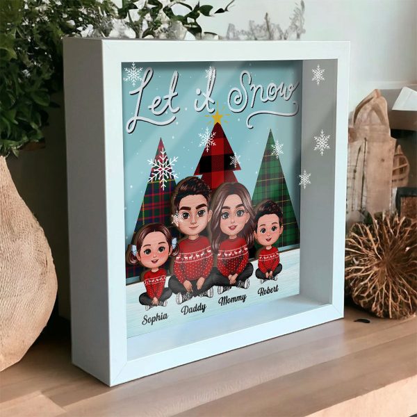 Let It Snow Family Sitting By Christmas Trees Personalized Shadow Box Online now - Image 3