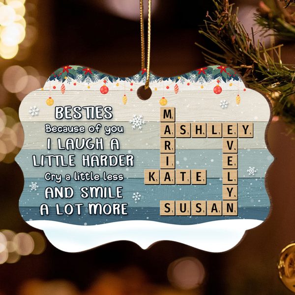 Besties Sisters Smile A Lot More Crossword Puzzle Art Personalized Wooden Ornament, Christmas Gift for Best Friends, Sisters on Sale - Image 2