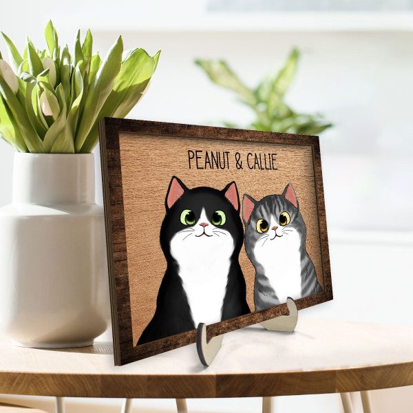 Peeking Fluffy Cats Personalized 2-Layer Wooden Plaque Online - Image 3