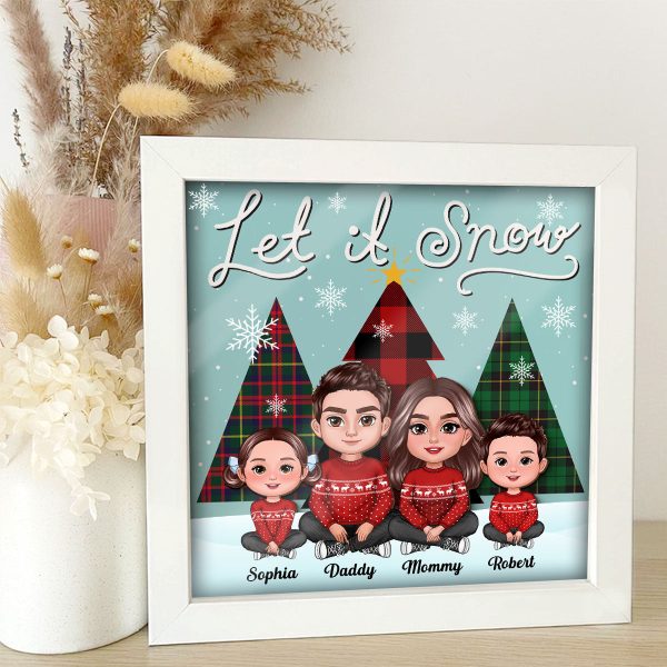 Let It Snow Family Sitting By Christmas Trees Personalized Shadow Box Online now - Image 5