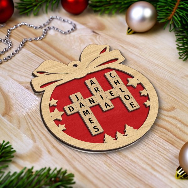 Colorful Family Names Crossword Puzzle Art Personalized 2-Layer Wooden Ornament, Christmas Gift For Family, For Parents, Grandparents, Siblings, Children Sale - Image 4