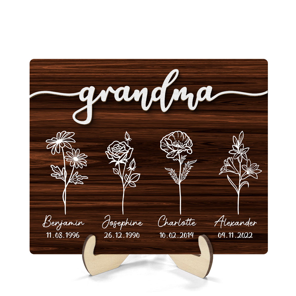 Grandma Grandkids Flowers Personalized 2-Layer Wooden Plaque Online now