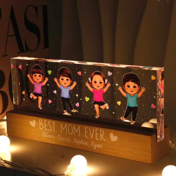 Best Mom Ever Happy Kids Personalized Acrylic Block LED Night Light Hot on Sale
