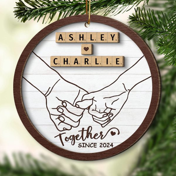 Hand In Hand Couple Wooden Blocks Christmas Personalized 2-Layer Wooden Ornament, Christmas Gift For Him, For Her Discount