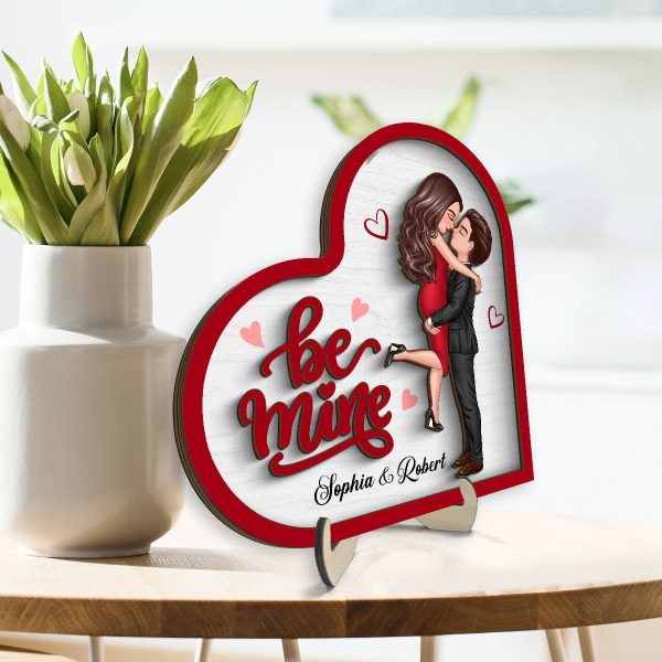 Be Mine Couple Hugging Kissing Valentine‘s Day Gift For Her Personalized 2-Layer Wooden Plaque Online - Image 3