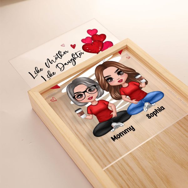 Red Hearts Like Mother Like Daughters Doll Mom And Daughters Sitting Personalized Wooden Frame Light Box For Discount - Image 4