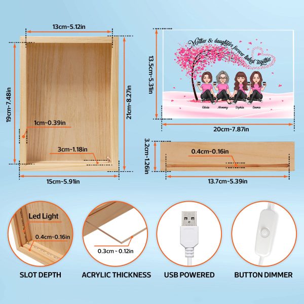 Mom And Daughters Under Pink Tree Personalized Wooden Frame Light Box For Discount - Image 5