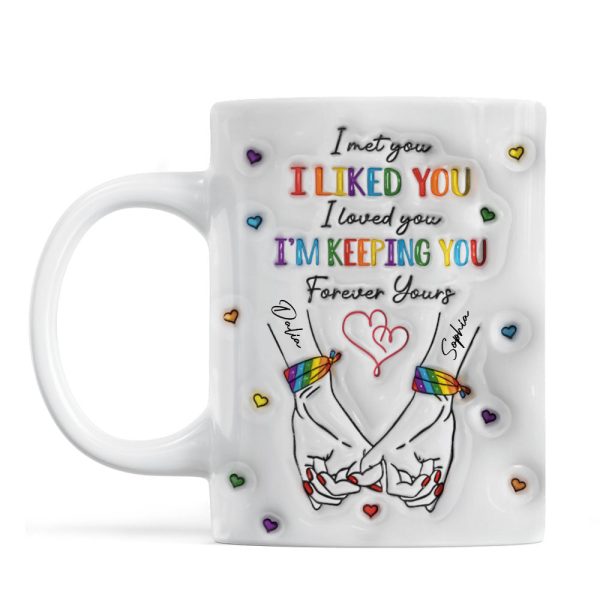 LGBT Couple Hands Pinky Promise Personalized 3D Inflated Effect Printed Mug Online - Image 3