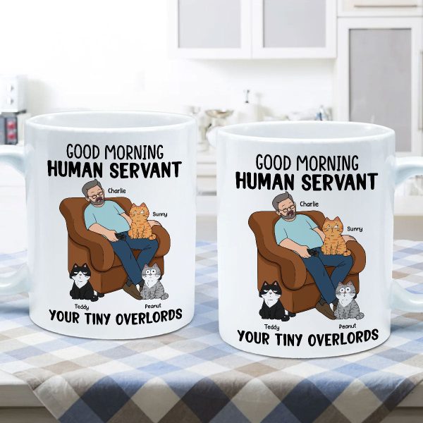 Happy Father‘s Day Human Servant Cat Dad Asleep Funny Cats Personalized Mug Supply - Image 5