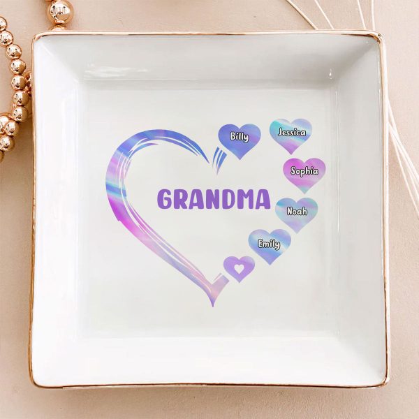 Grandma Mom Hearts Marble Patterned Personalized Jewelry Dish, Birthday Gift for Grandma, Christmas Gift Online Sale