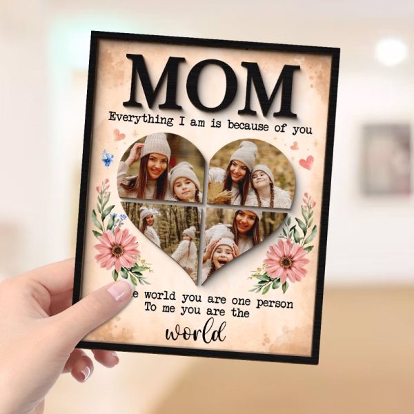 Mom You Are The World Photo Collage Personalized 2-Layer Wooden Plaque Online Sale - Image 5