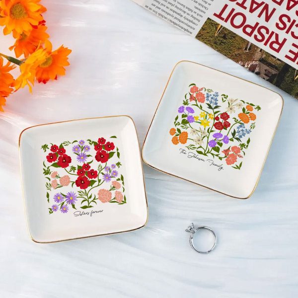 Custom Sisters Besties Birth Flower Bouquet Artwork Minimalist Personalized Jewelry Dish Hot on Sale - Image 2