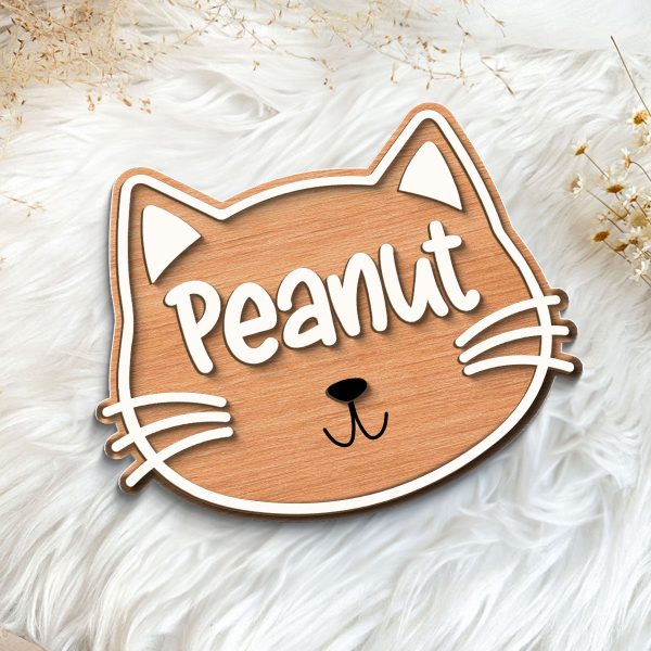 Cat Face Name Personalized 2-Layer Wooden Plaque Online now - Image 5