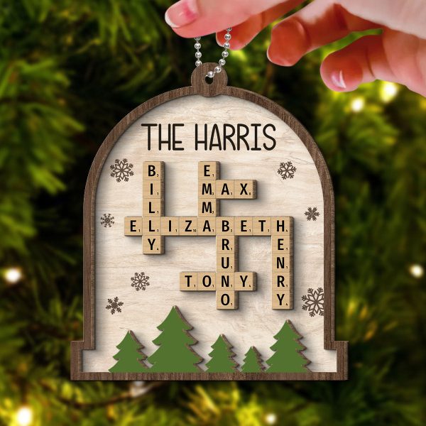 Whole Family Names Crossword Puzzle Art Personalized 2-Layer Wooden Ornament, Christmas Gift For Family, For Parents, Grandparents, Siblings, Children on Sale - Image 5