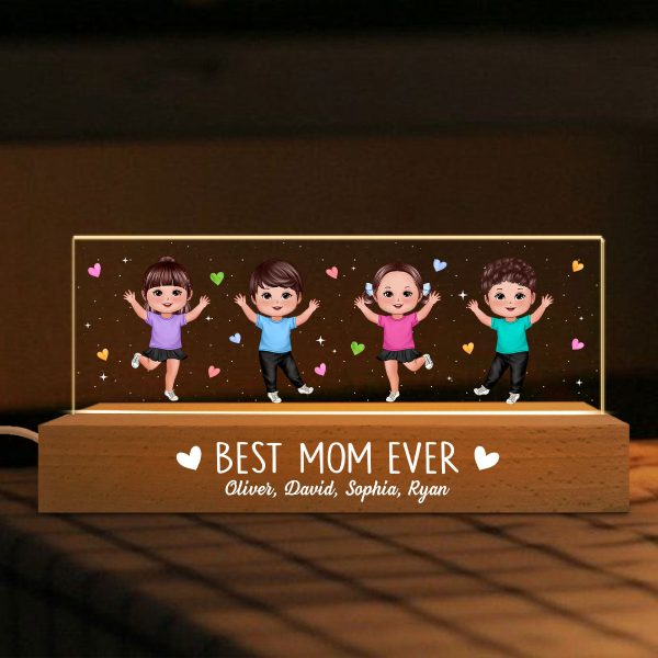 Best Mom Ever Happy Kids Personalized Acrylic Block LED Night Light Hot on Sale - Image 3