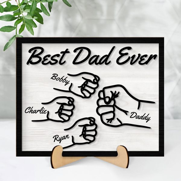 Best Dad Ever Fist Bump Personalized 2-Layer Wooden Plaque Online - Image 2