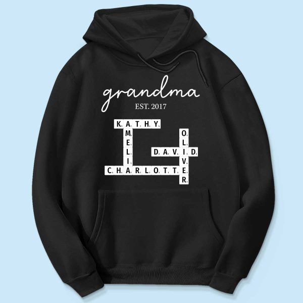 Grandma Est Date Crossword Puzzle Grandkids Name Personalized Shirt For Discount - Image 5