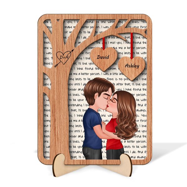 Couple Kissing Under Tree Love  Gift For Him For Her Personalized 2-Layer Wooden Plaque Discount