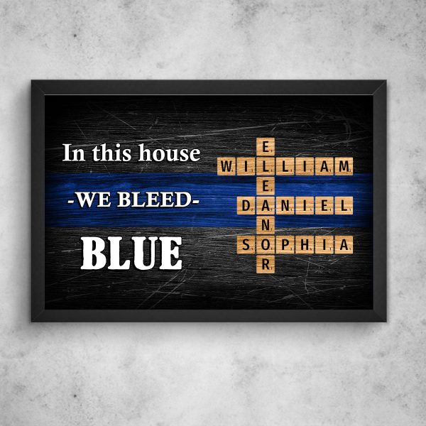 In This House We Bleed Blue Family Crossword Art Puzzle, Personalized Thin Blue Line Poster Office Decor, Appreciation Gift For Police Officers, Sheriff, Deputy Sheriff Cheap - Image 5