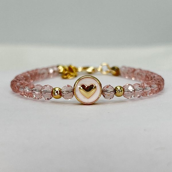 Crystal Beaded Bracelet with Heart Charm - 4 Color Options  Cheap - Image 5