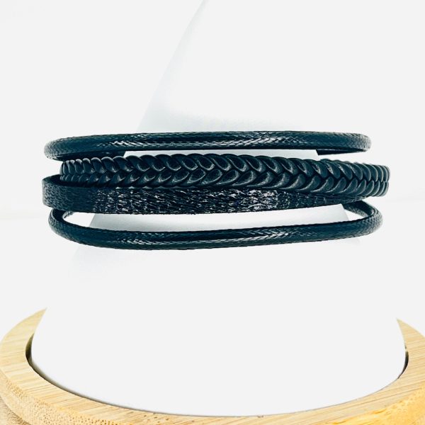 Black Thin Braided Leather Bracelet for Men: Minimalist Sale