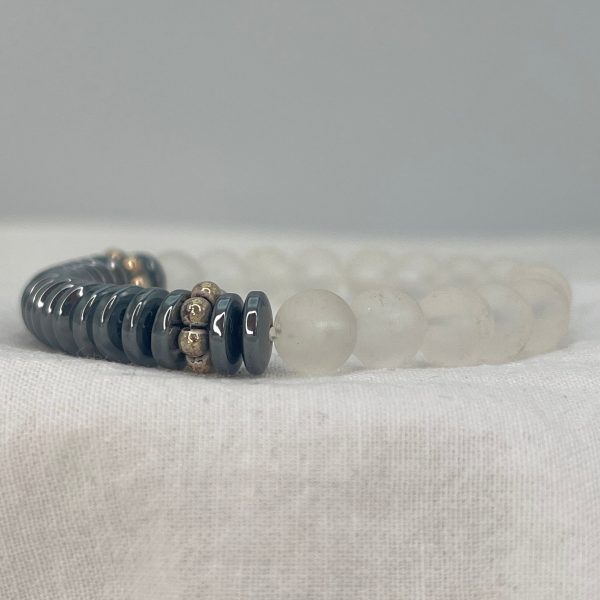 Hematite & White Beaded Stretch Bracelet – Sophisticated Cheap - Image 2