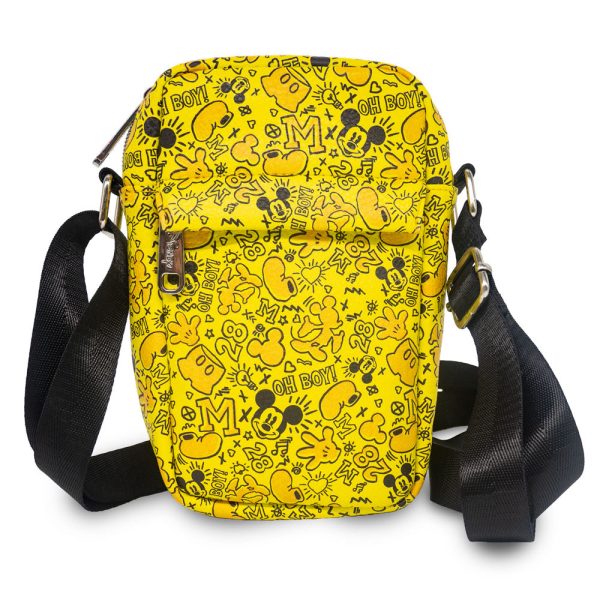Crossbody Wallet - Mickey Mouse Icon Doodles Collage Yellows Black For Cheap